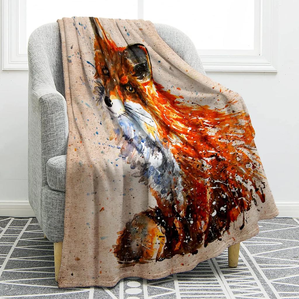 Cartoon Forest Animals Blanket Soft Warm Deer Rabbit Owl Fox Print Throw Blanket for Teens Adults Gift Sofa Chair Bed Office