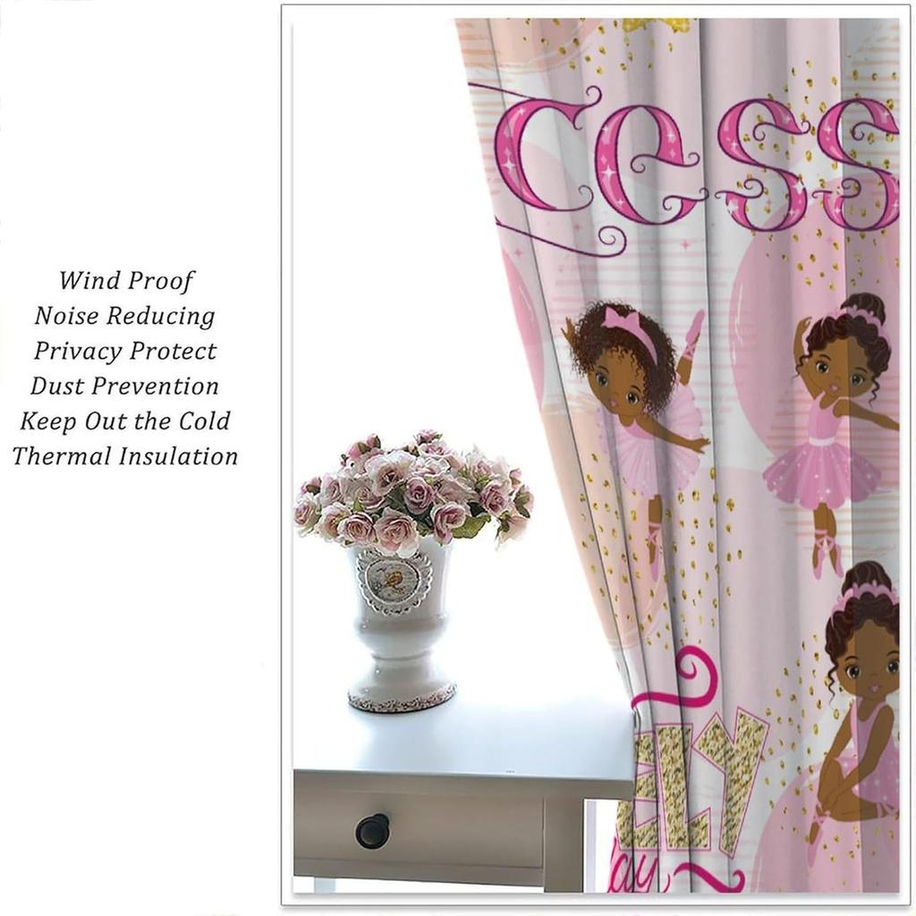 African American Kids Curtains,Ballerinas Ballet Princess Dancer Black Girl Window Treatments for Bedroom,Cute Girl Ballerina