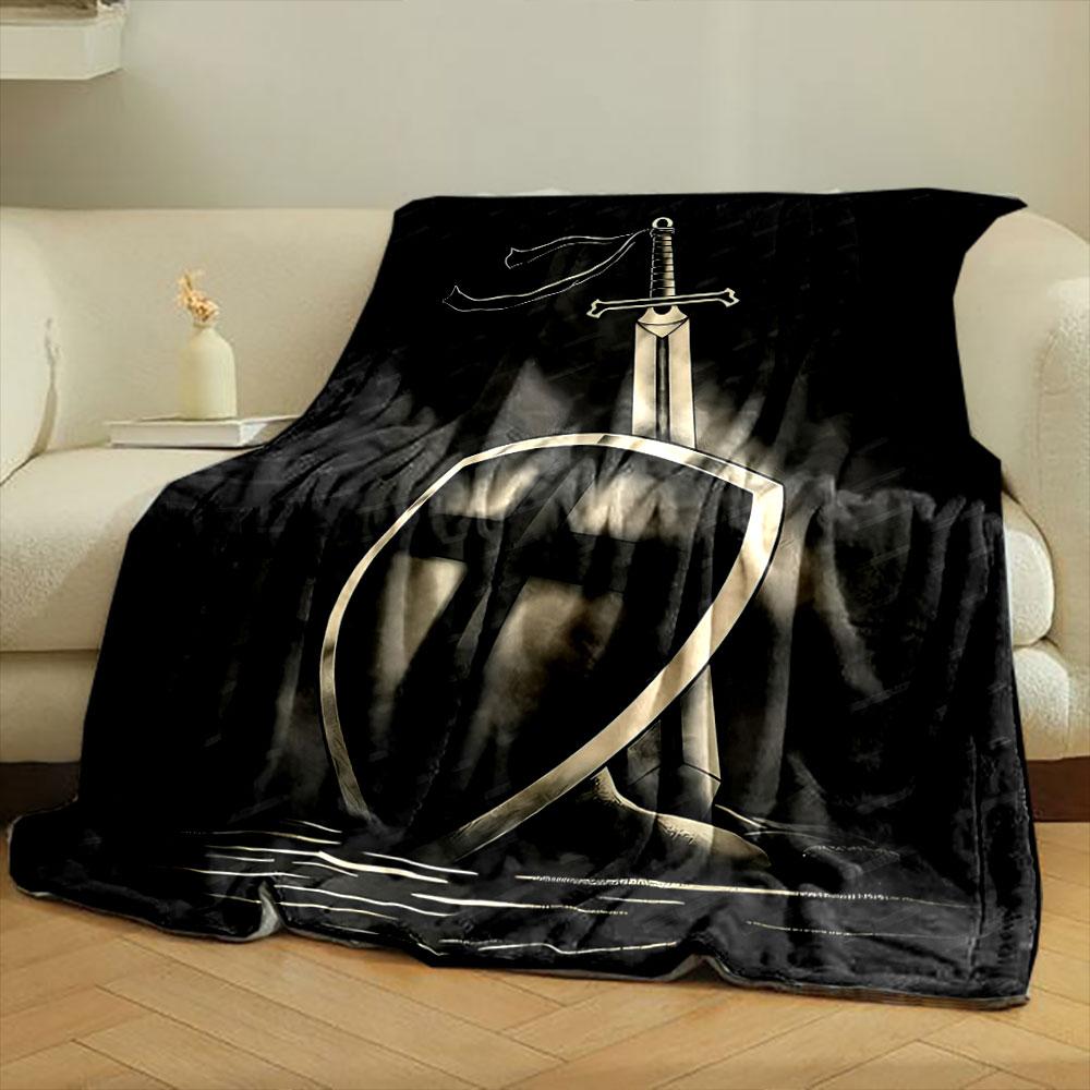 Crusader Sword Shield Blanket  Printed Blanket for Living Room Bed Couch lunch break Soft Cozy Blanket for Friend's festival Gift