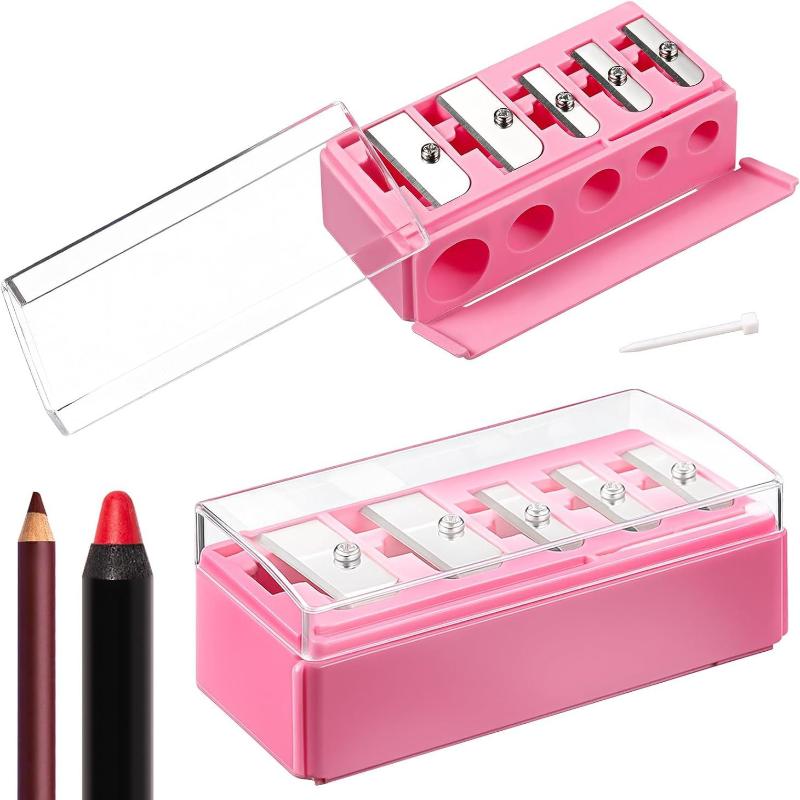 5 Holes Sharpener Multi-functional Pencil Sharpener With Lid For Eyeliner Lipliner Pencils Pink five hole pencil sharpener
