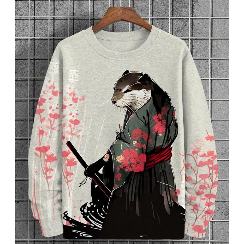 3D-Druck Ukiyo-E Langarm-T-Shirt für Herren Pullover Herbst Vintage T-Shirts Übergroße Sportbekleidung Mode Herrenbekleidung Tops