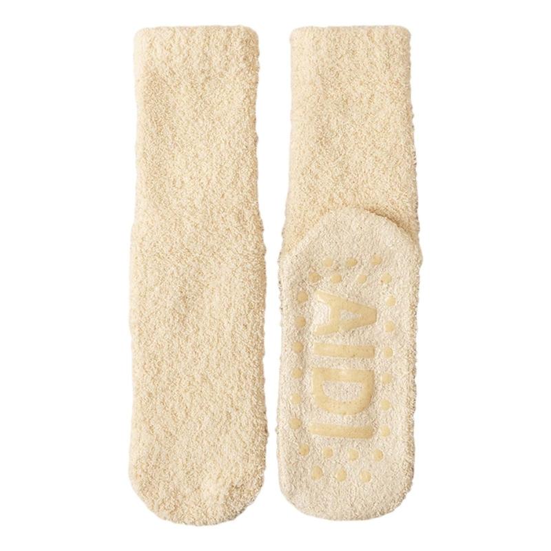 Coral Fleece Slipper Socks for Women Winter Warm Fuzzy Socks with Grips Thermal Non Slip Socks Home Sleeping Foot Warmer жёлтый