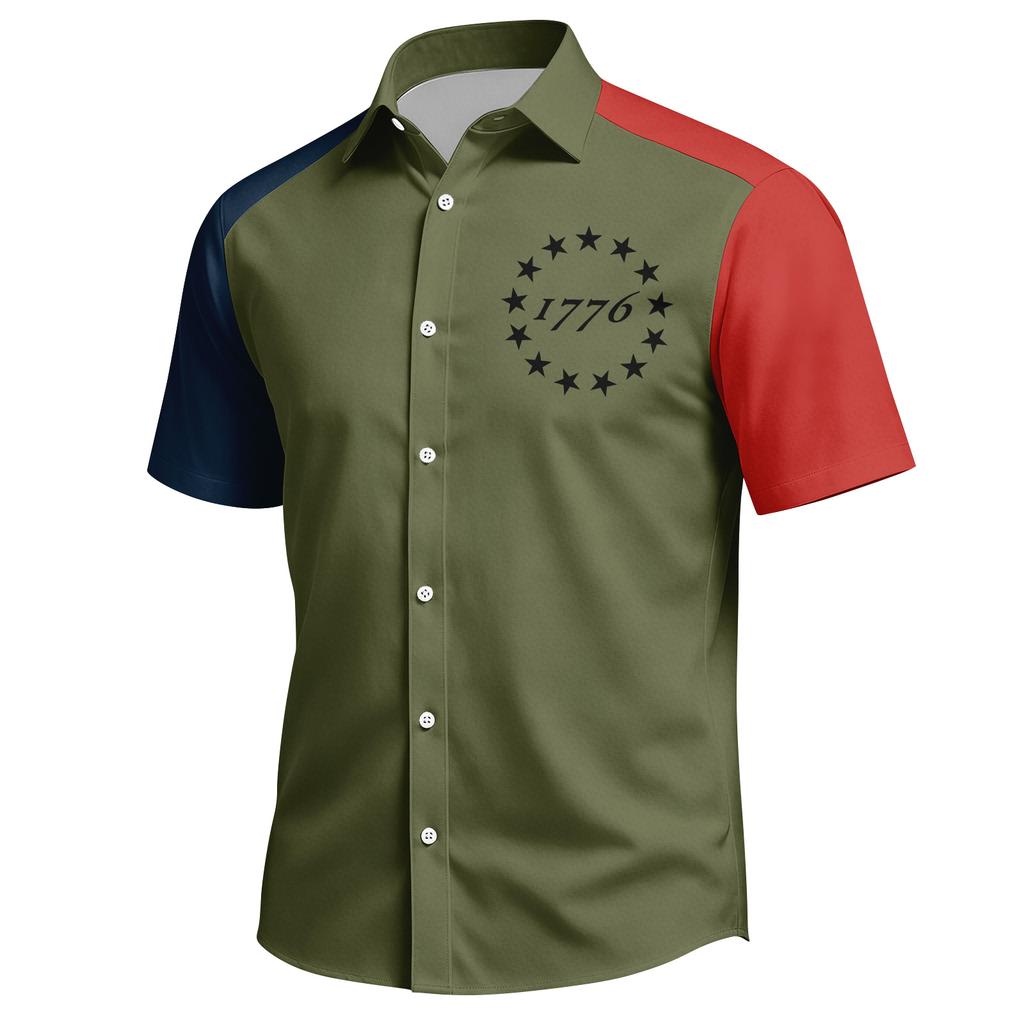 Men's Independence Day Printed Collared Top Men's Casual Sports Short-Sleeve Shirt