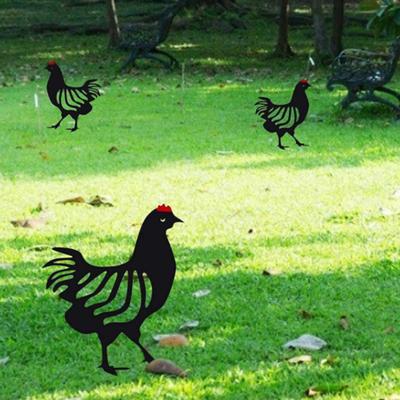 Wrought Iron Rooster Ornament Hollow Out Chickens Family Figure Chicken Yard Art Garden Metal Statue Farmhouse
