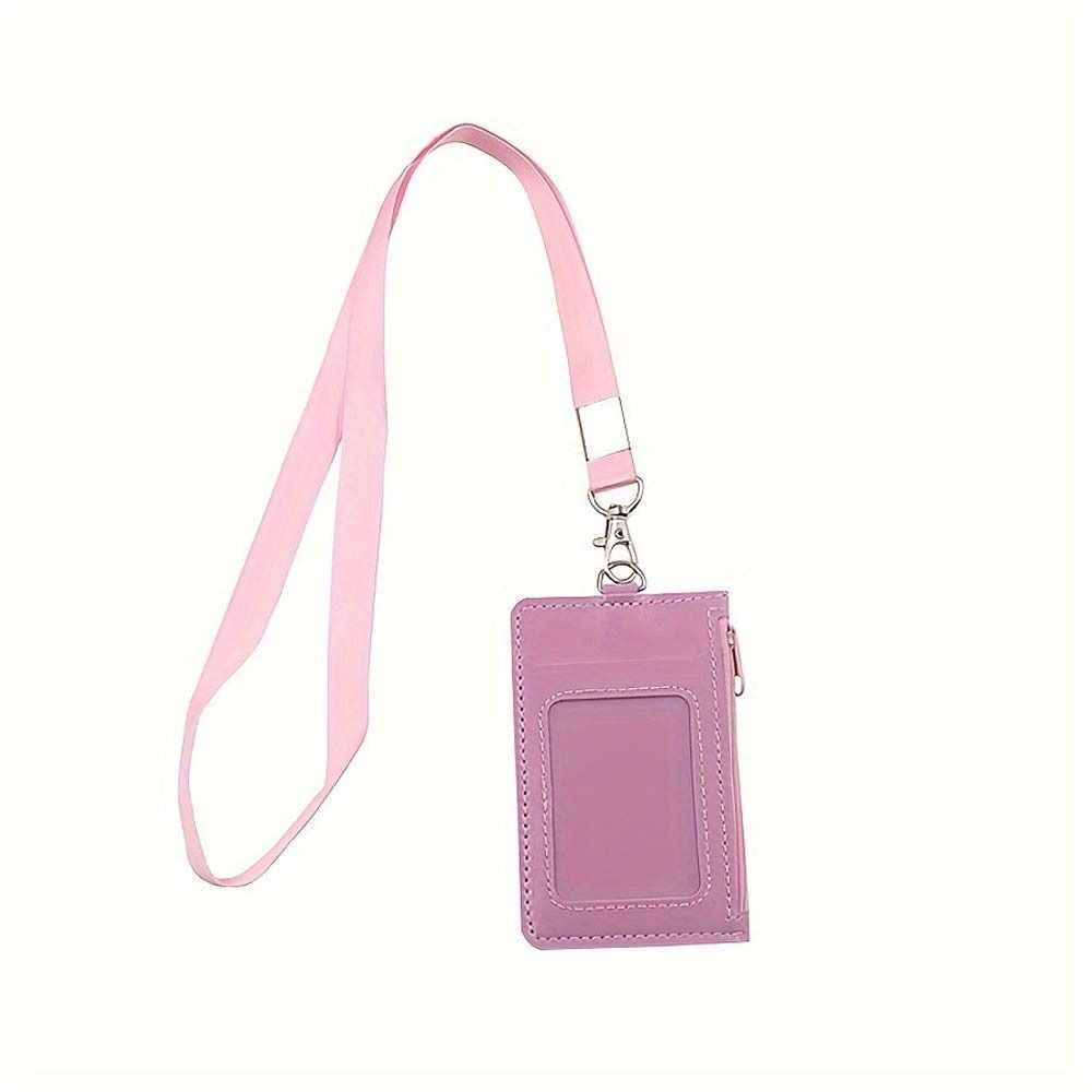 

Office Supplies ID Card Holder Lanyard Zipper Coin Purses Simple Credit Card Holders Work Pink-StyleA