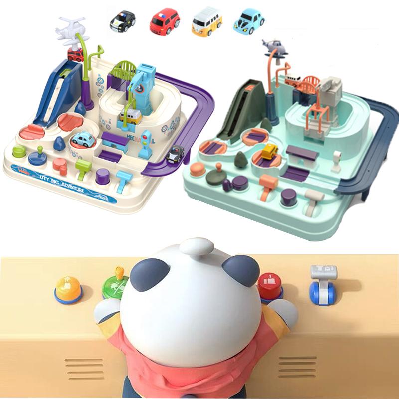4 Cars Rail Car Train Track Toys For Kids Montessori Boys Girls Xmas Gifts Racing Cars Mechanical Adventure Brain Table Game