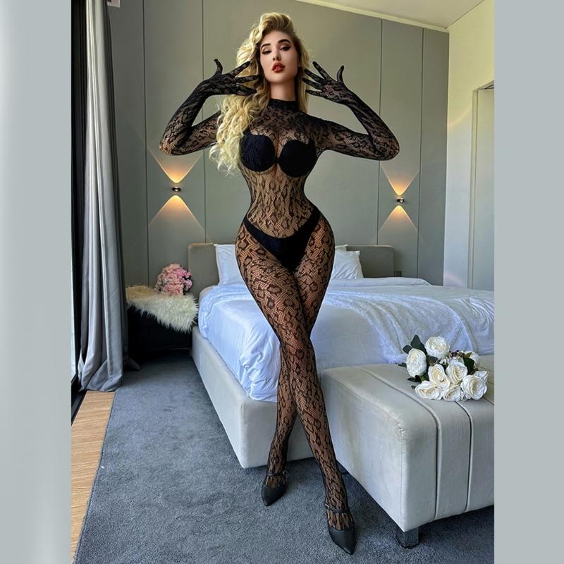 Women's Sexy Mesh BodyStocking Fishnet Lingerie Long Sleeve Babydoll Bodysuits