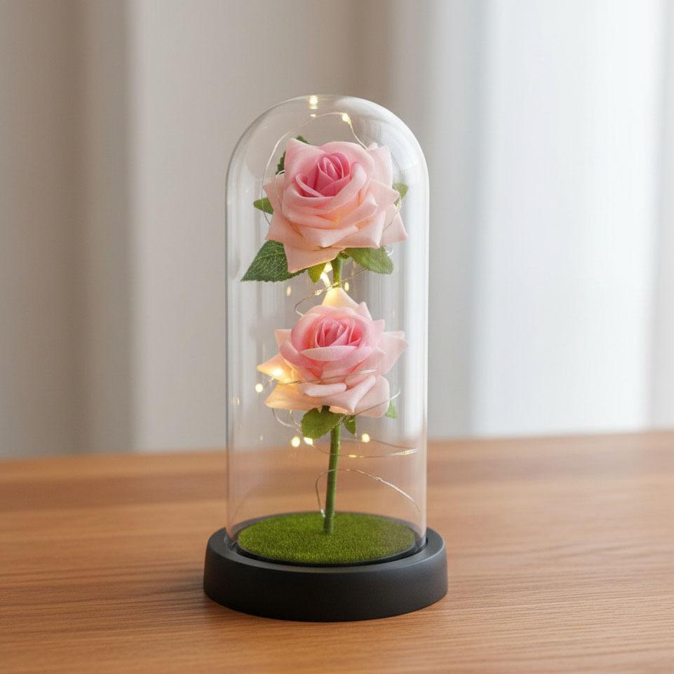 1 Artificial Rose Eternal Flower Glass Cover Creative Bouquet Mother's Day Small Gift Valentine's Day Gift High Sense