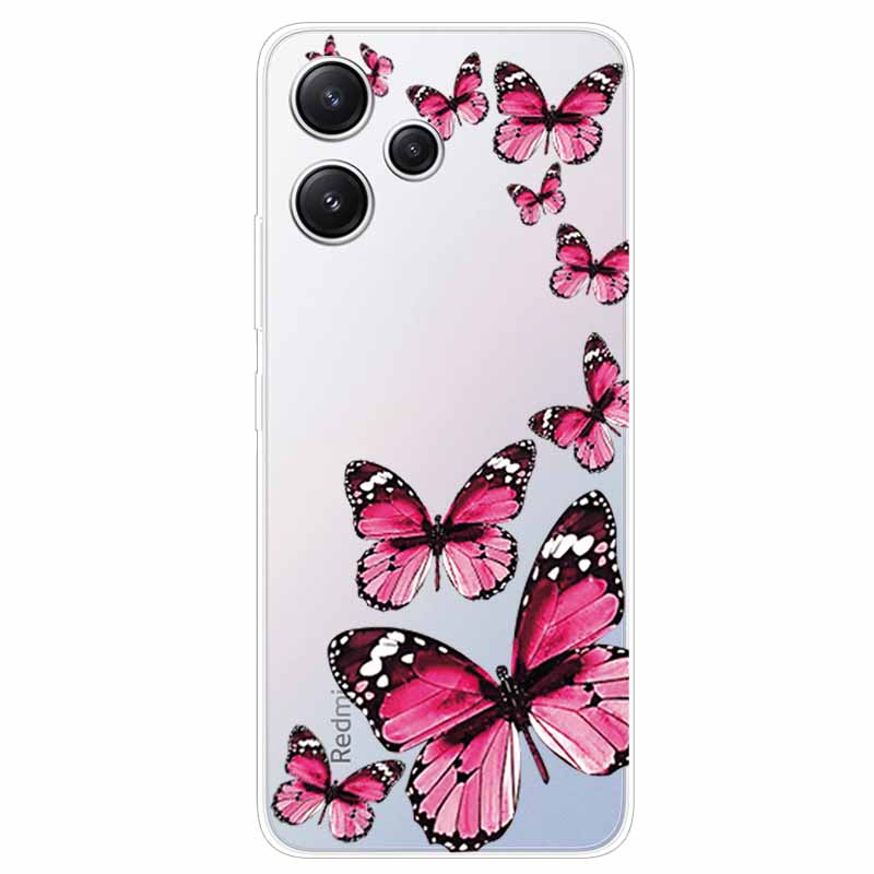 For Xiaomi Redmi 12 Case Flowers Clear TPU Silicon Funda Capa On for Redmi 12 4G / Redmi12 5G Soft Covers Transparent Coque Bags