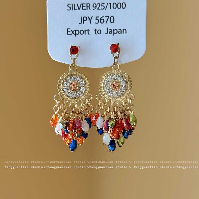 Europäischer und amerikanischer ethnischer Stil, mit Diamanten besetzte Wassertropfen-Quasten-Ohrringe, Steckerohrringe, Damenohrringe, Design-Sinn Nische