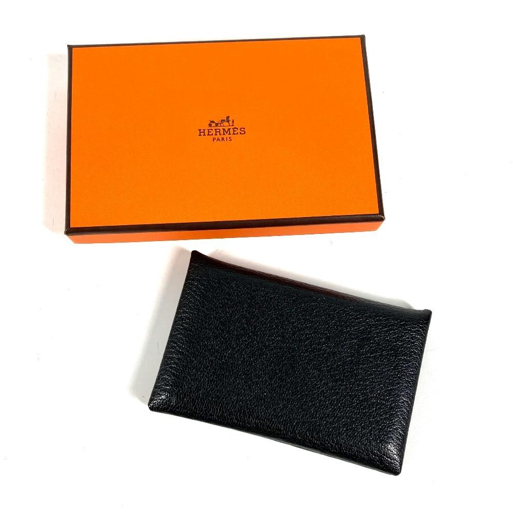HERMES Wallet Calvi SilverHardware Small Bifold Card Case coin purse Black