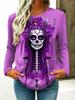 Retro Women Long Sleeve Tops Casual Graphic Floral Graphic Skull Tee Shirt Blouse Crewneck Fall Winter Streetwear Style Pullover