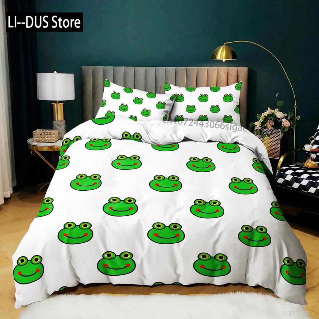 Frosch Bettbezug Set Niedlich Kawaii Cartoon Frosch Muster King Queen Größe Polyester Bettdeckenbezug Mit Kissenbezug Für Kinder Mädchen
