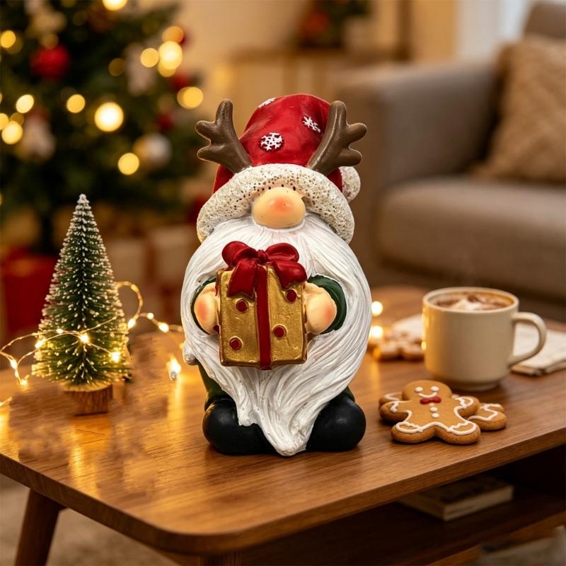 Resin Christmas Figurine for Shelf Display, Freestanding Santa Holiday Accent for Desk, Entryway, Home Styling