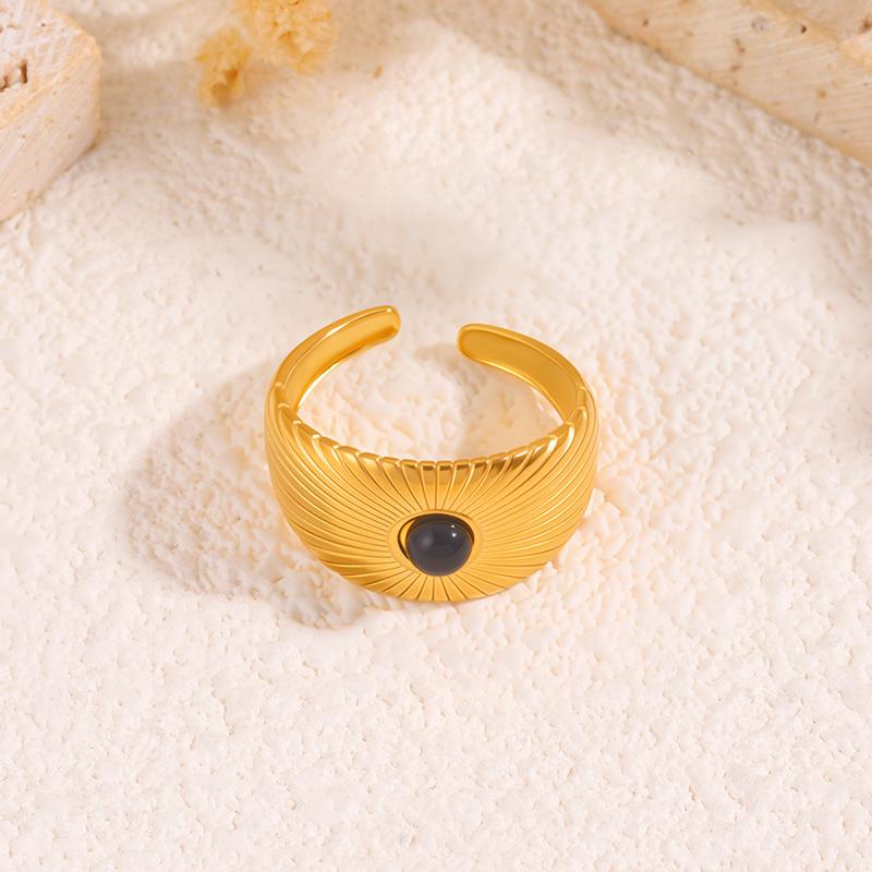 Titanium Steel Open Ring for Women, Natural Stone Inlay, Fashionable Scratch-resistant Finger Ring