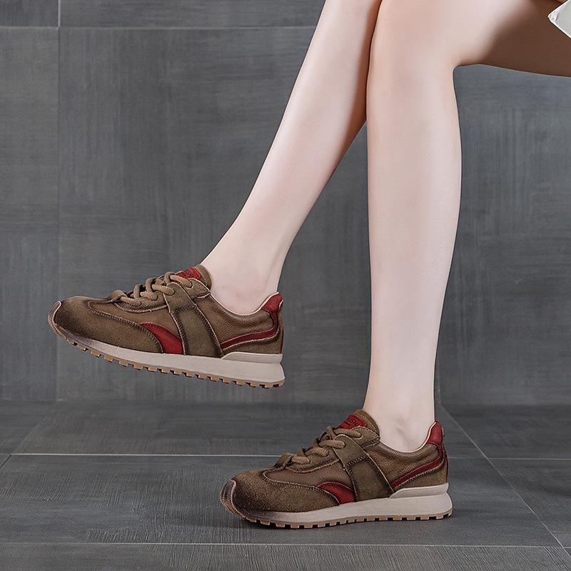 Autumn new retro leather color matching thick bottom women's leisure sports women's fashion leisure