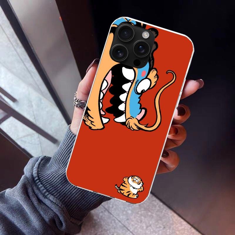 Cartoon Fat Tiger Phone Case For iPhone 17 Air 16 15 Pro Max 14 Plus 13 Mini 12 11 Cover 7 8 SE Silicone Shell Print Fundas 17 A