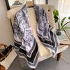 Simulation Silk Scarf Women'S 110Cm Plain Weave Square Scarf Versatile Printing Decorative Sunscreen Shawl Summer