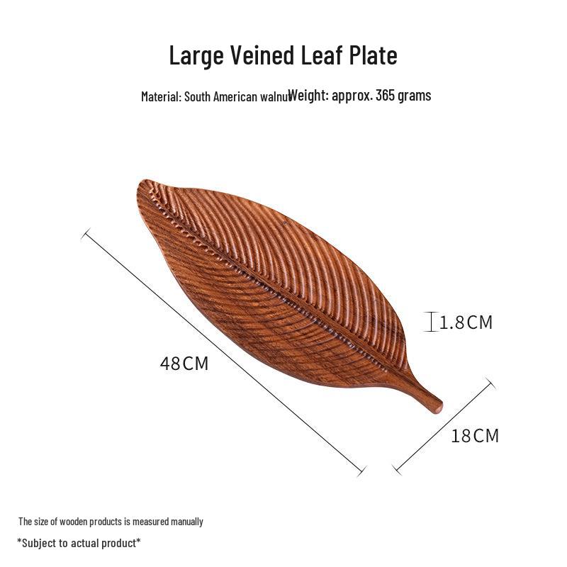 Leaf-Shaped Japanese Walnut Wood Snack Tray - Irregular Solid Wood Fruit Bowl with Vein Design