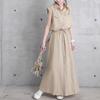 Robe chemise maxi pour femme printemps/automne à col rabattu - Manches longues, couleur unie, décontractée