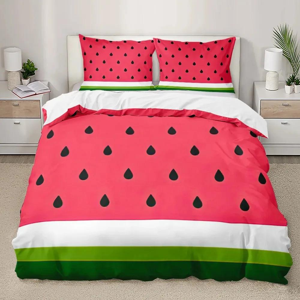 Watermelon Duvet Cover Set Fresh Fruit Pink Green Style Comforter Cover for Boys Girls Women Polyester Bedding Set King Size