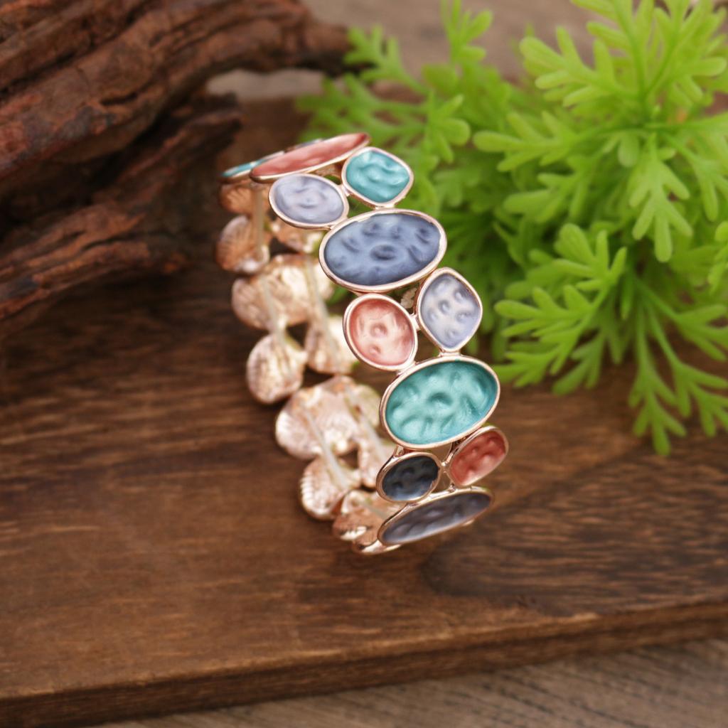 Color painting oil geometric oval elastic bracelet, fashionable and high-end women's versatile alloy bracelet