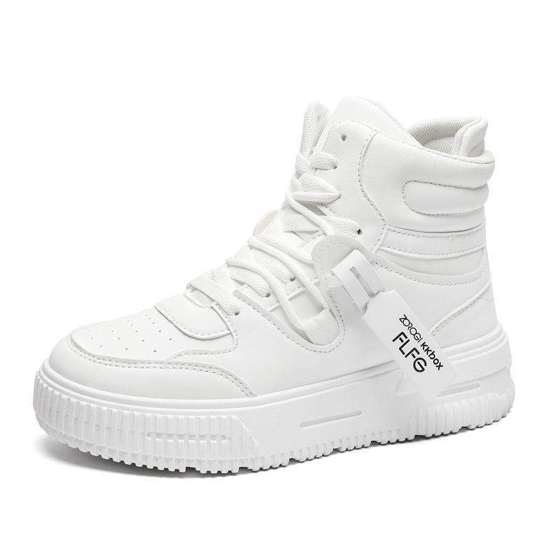 High-Top Comic Con Weiße Schuhe mit 10cm Innenhöhenerhöhung, 12cm Dicke Sohle - Trendige Koreanische Style Freizeit Sport Board Sneaker