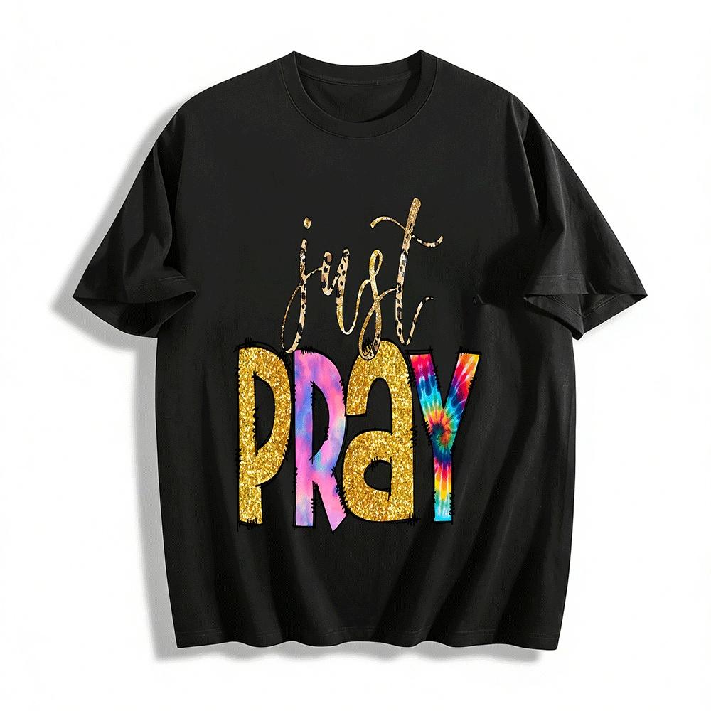 Leopard Tie Dye Just Pray Graphic Casual Tee Pure cotton T-shirt XXS