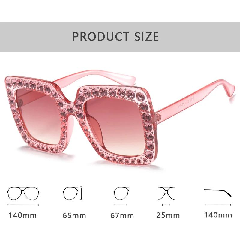 New Fashion  Luxury Designer Rhinestone Sunglasses ladies Square Oversized Shades Glasses Diamond Vintage Party Sunglasses