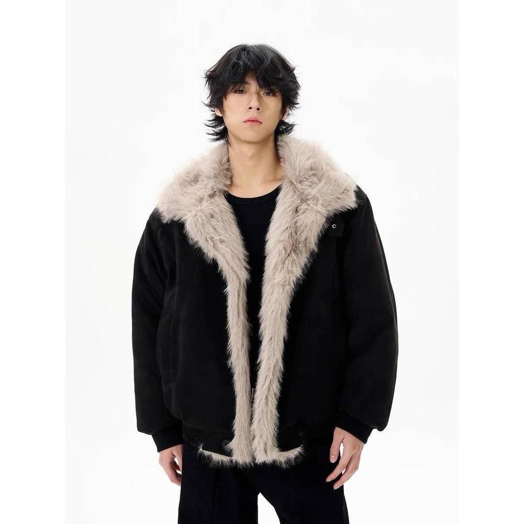 2025 Winter Retro Distressed Mountain Eagle Cotton Coat: Unisex Loose Fit with Warm Fur Collar