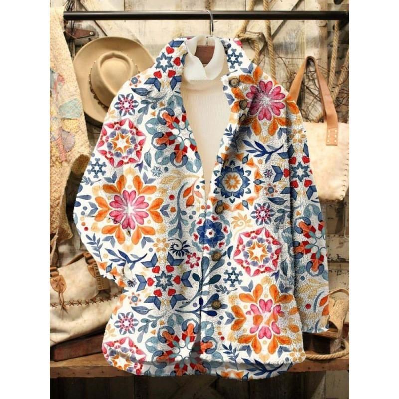 Womens Stand-Up Collar Fleece Sweatshirt With 3D Digital Floral Print Casual Long Sleeve Top Fall 2025