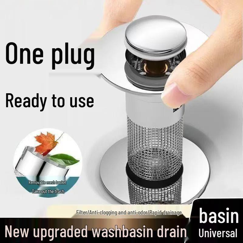 Universal Pop-Up Sink Stopper & Filter: Anti-Clog, Odor-Proof Drain Accessory