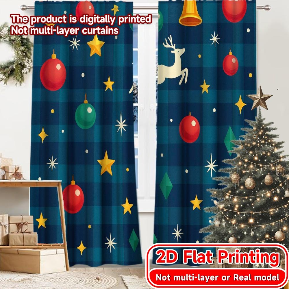 

2D Flat Printing 2pcs Festive Wonderland Popular Fashionable Curtains Versatile 100% Polyester Curtains Holiday Ldeal for 100*130 Grommet Top 1pcs