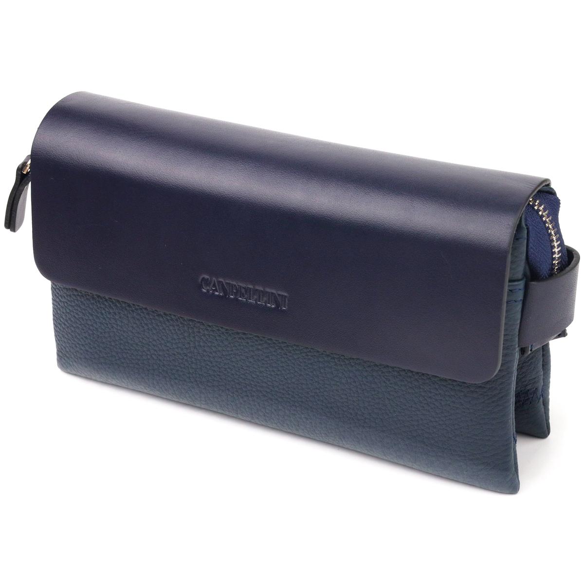 

Добротний чоловічий клатч із натуральної комбінованої шкіри CANPELLINI 21565 Синій