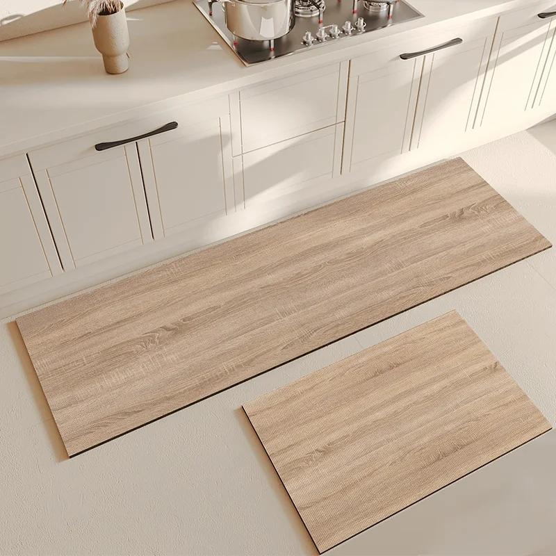 

Kitchen Carpet Beige Mat Pvc Waterproof Solid Color Long Strip Rug Oil-proof Leather Foot Mats Floor Non-slip Washable 60x90cm