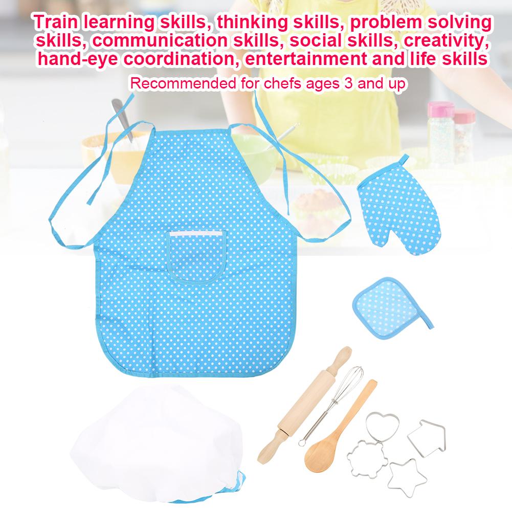 11pcs Cake Baking Role Play Set Kids Kitchen Costume Apron Chef Hat Cooking Mitt Cookie Cutters