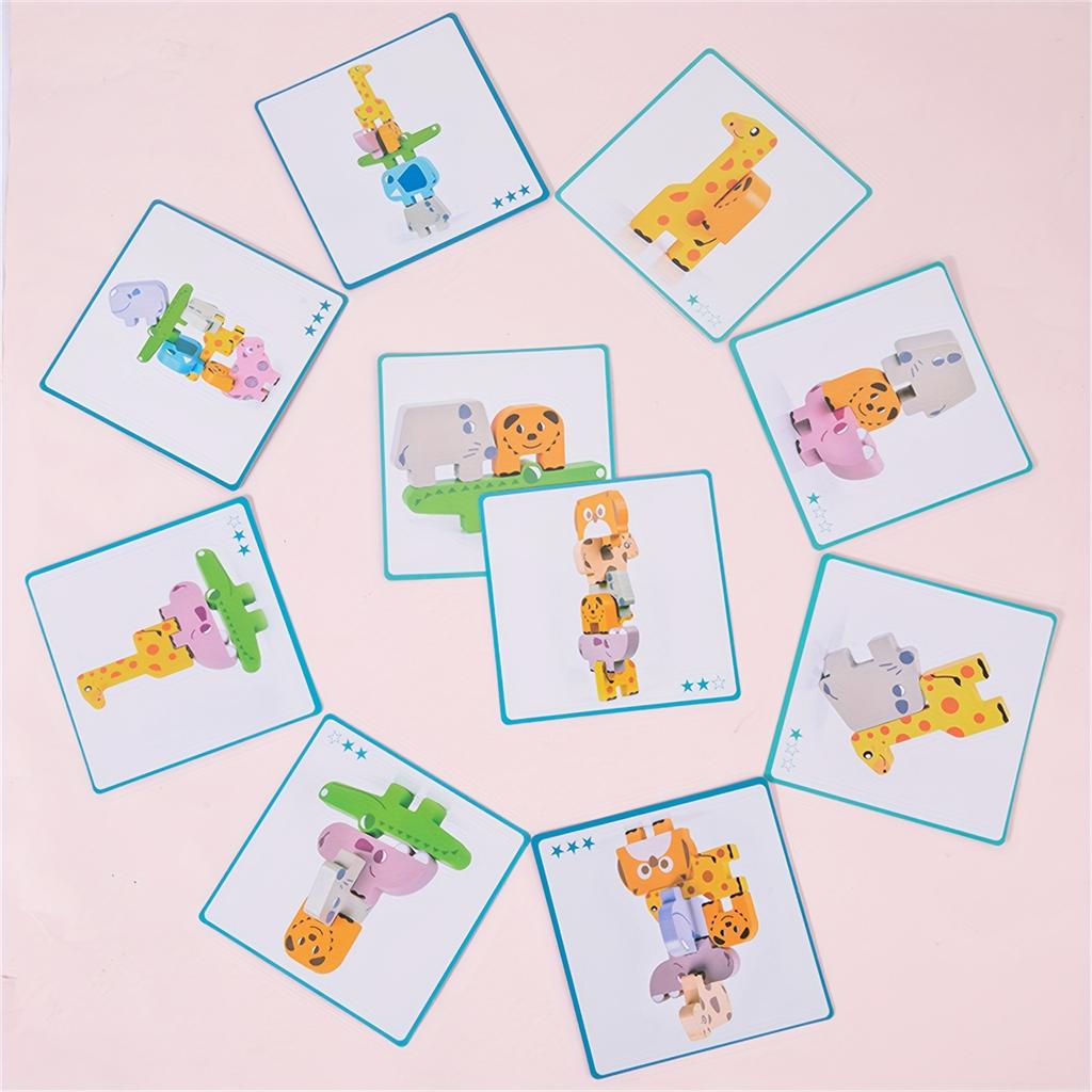 Wooden Forest Animals Balance Stacked High, Educational Toys, Balance Building Block Toys, Train Children's Hand Eye Coordination