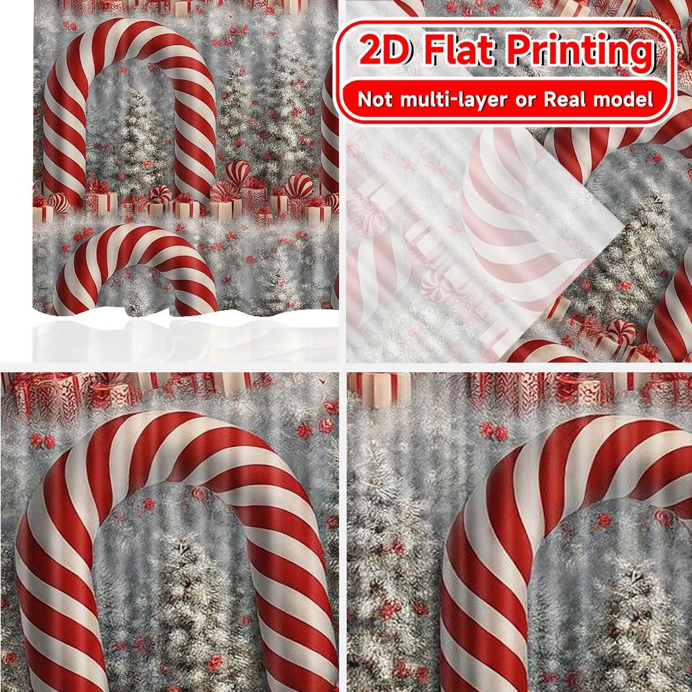 Set Of 2 Flat Printing Candy Cane Wonderland Chic Curtain Fabric Versatile Polyester Curtains Gifts Ldeal Living Room Perfect For Sitting