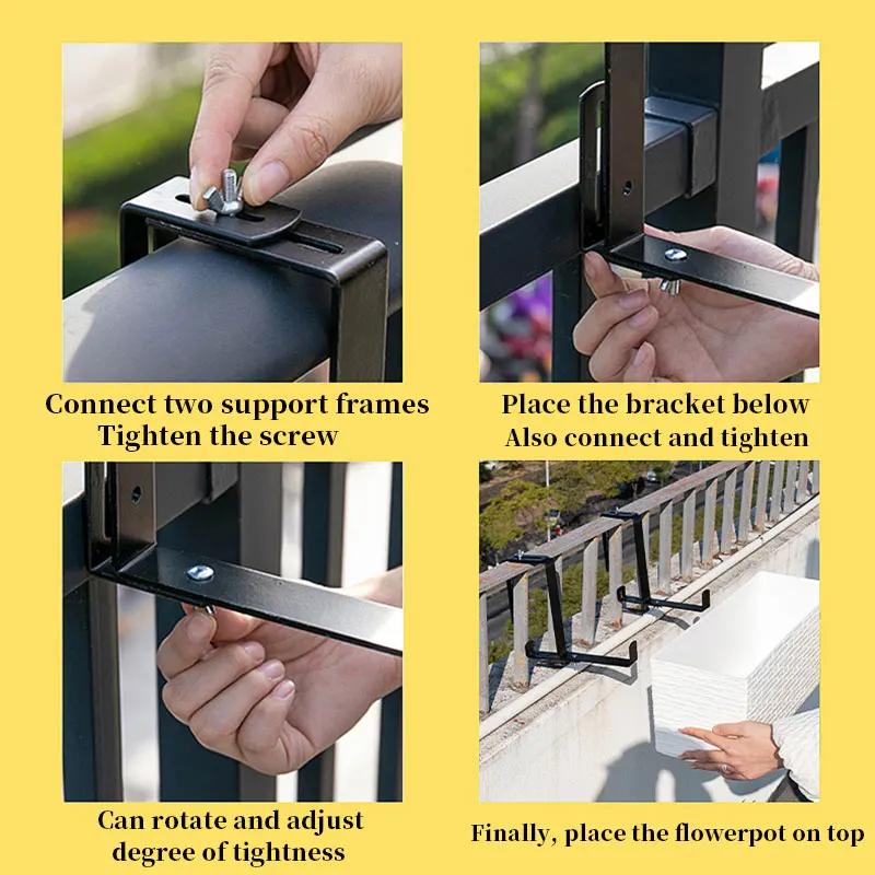 2 Stuks Bloembak Beugels Passend op Terras Reling Hangende Beugels Bloembak Metalen Haken Verstelbaar voor Tuin Terrassen Wanddecoratie
