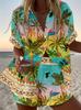 Cartoon parrot island style suit female, casual and versatile, comfortable and breathable beach two-piece set