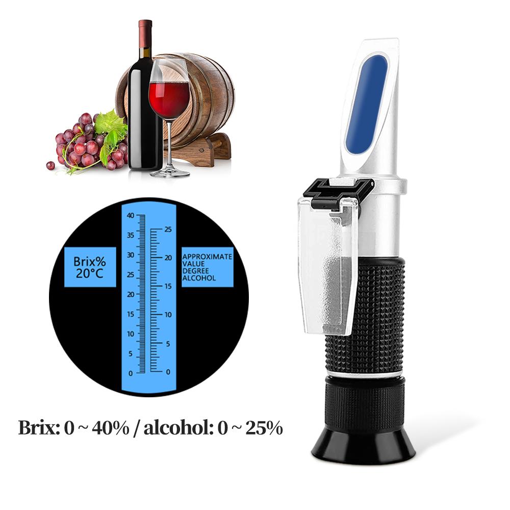 

2 in 1 Handheld Alcohol Brix Refractometer 0-25% Alcohol Beer Wine Concentration Meter 0-40% Sugar Refractometer Tester