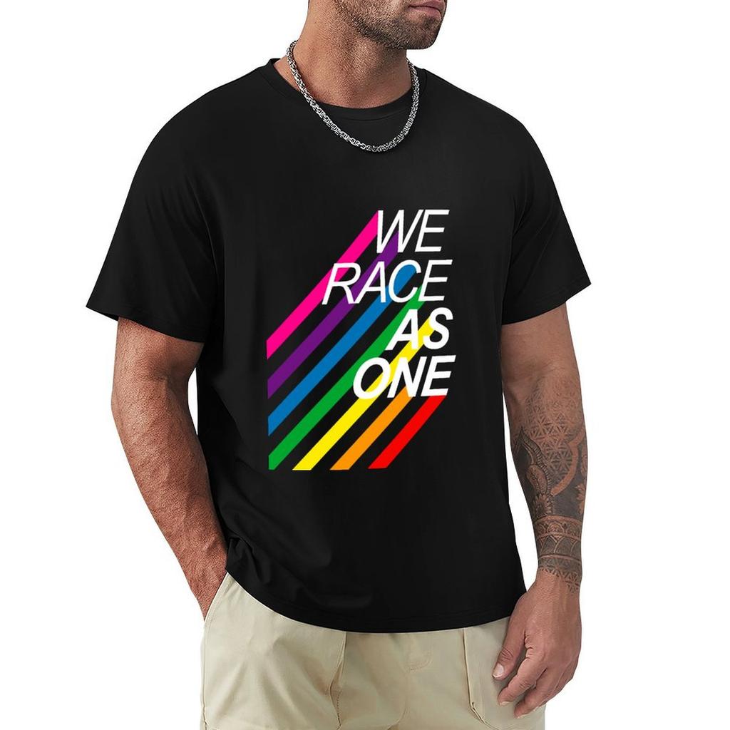 We Race As One Rainbow Lines Tshirt Novelty Graphic Tee Shirt