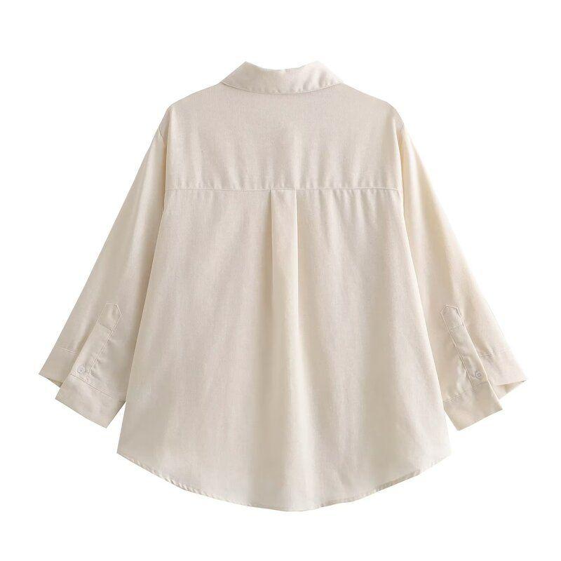 Fashion Style Autumn New Women's Clothing Slimming Pocket Trim Linen Shirt Mid Waist Pants 4786320 802