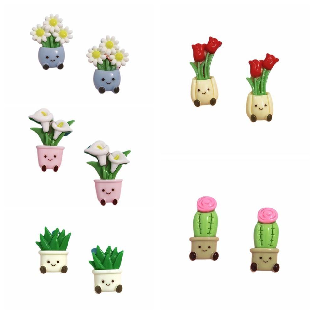 10pcs Cactus 3D Flower Refrigerator Stickers 3D Potted Plant Simulated Magnetic Stickers  Home Decor