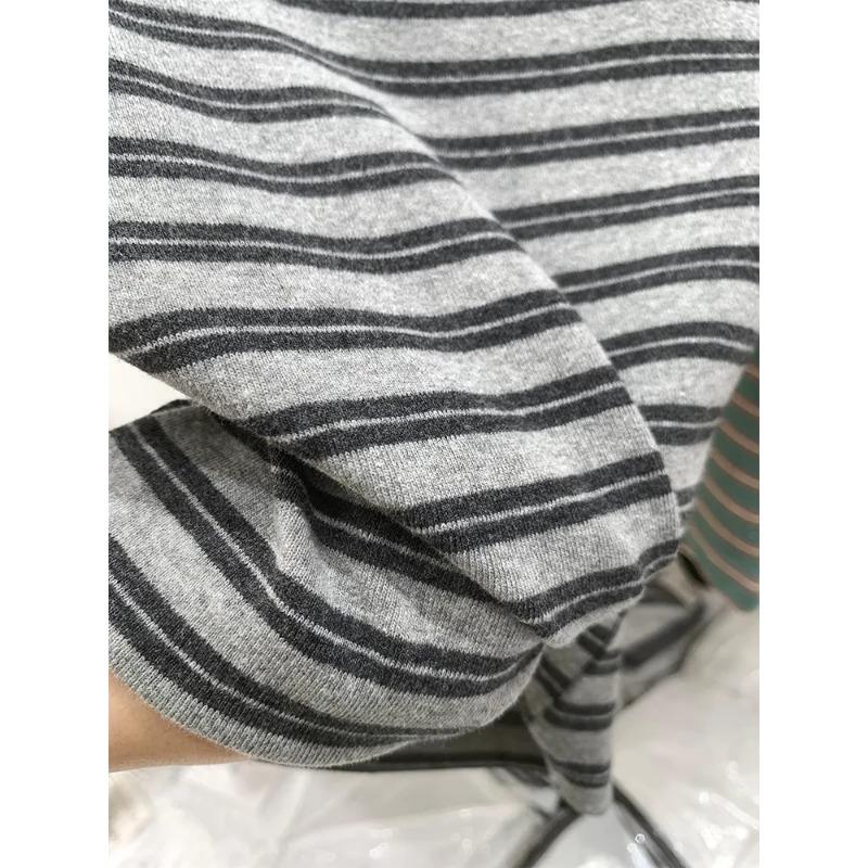 Right Shoulder Striped Square Neck Short-sleeved T-shirt for Women Summer New Slim Fit Sweet and Spicy Temperament Versatile Short Top