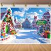 1 flaches 2D-Stück Whoville Weihnachtsdorf Kulisse Polyester-Hintergrund, geeignet für festliche Partydekoration