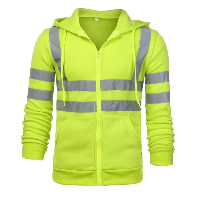 Felpa con cappuccio ad alta visibilità da uomo, pullover, giacca in pile Hi Vis con strisce riflettenti, abbigliamento da lavoro