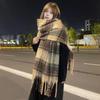 New Retro Contrasting Color Plaid Scarf Women's Autumn and Winter Thickened Maillard Mohair Fringed Large Shawl Versatile Scarf