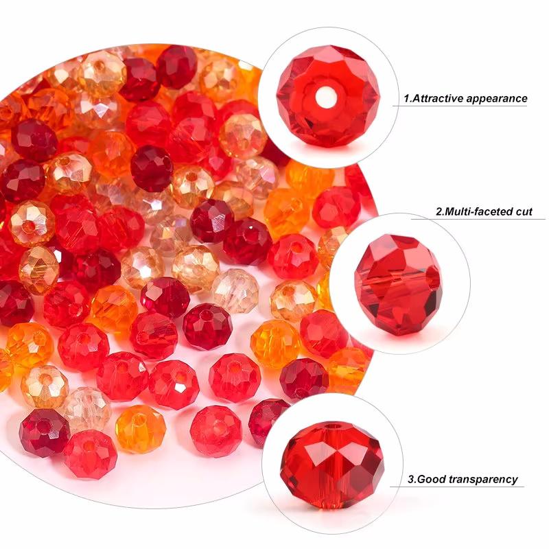 4mm/6mm Briolette Glass Beads Jewelry Making Faceted Rondelle Colorful Crystal Spacer Loose Beads for Bracelet Necklace DIY