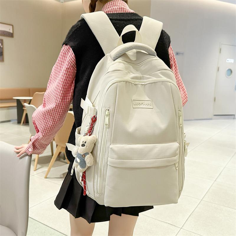 Solid Color Student Schoolbag Women's Large Capacity Backpack